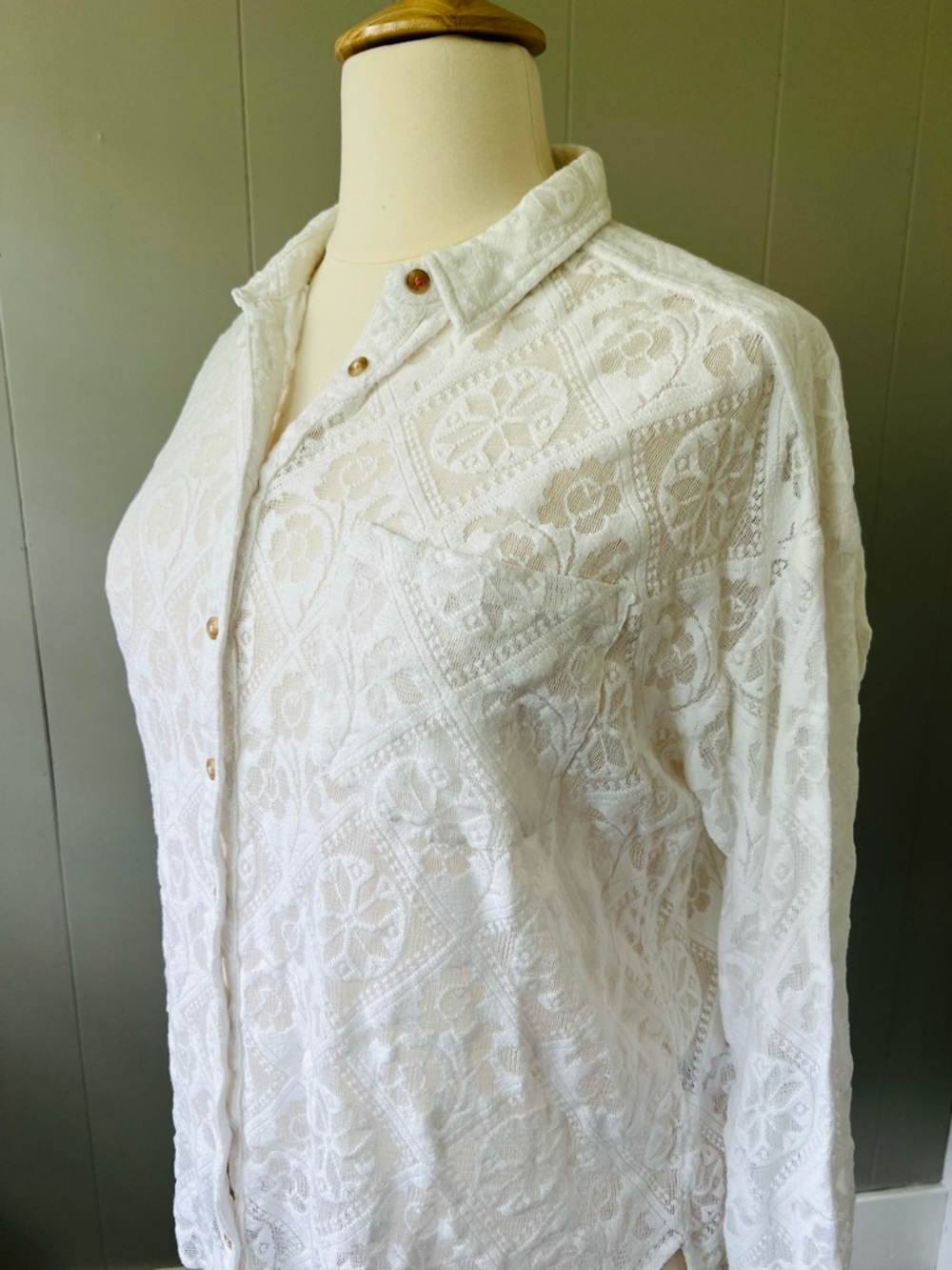 Pilcro Anthropologie White Embroidered Blouse XL Boho Cottagecore Lace